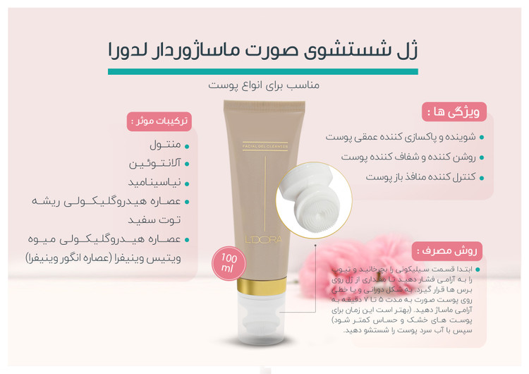 ژل شستشوی صورت حاوی عصاره ویتیس وینیفرا ماساژوردار لدورا کر